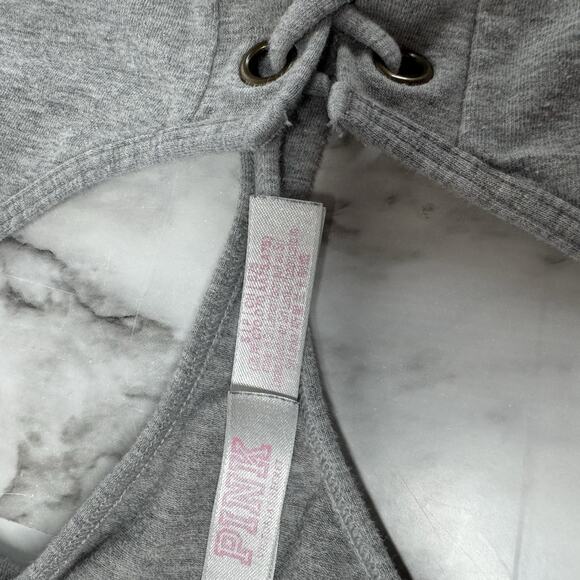 PINK Sports Bra Womens Small Gray Lace Up Front Racerback Stretch Cotton - Picture 4 of 4